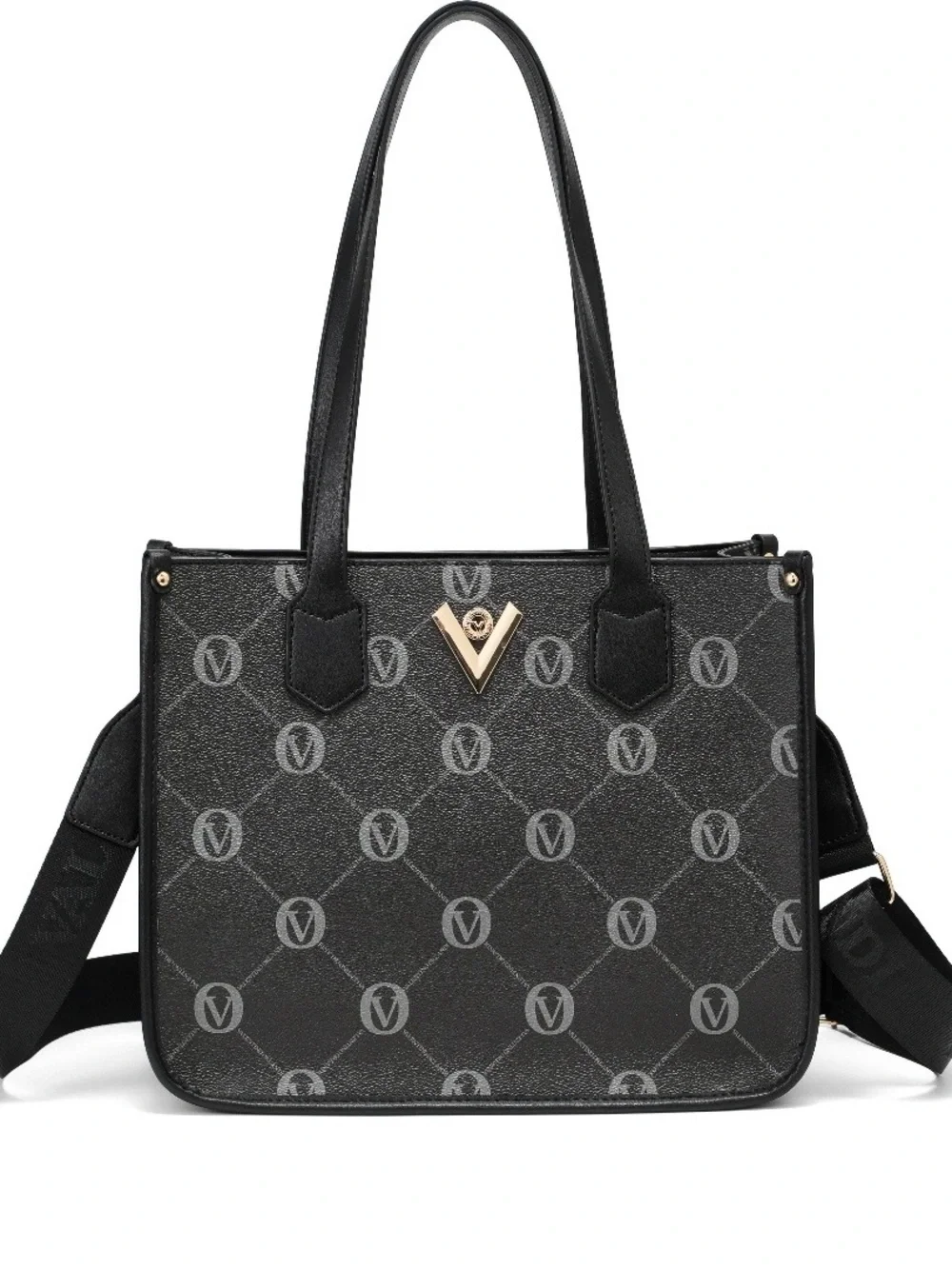 Valentino Orlandi Celine Black Patterned Tote Bag with Gold Accent